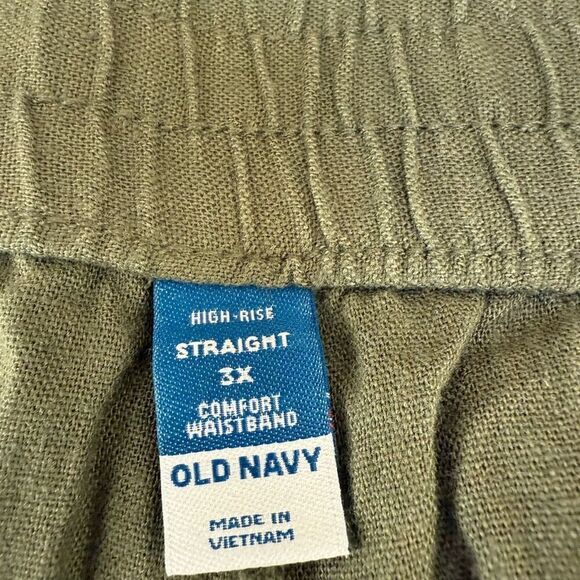 Old Navy Linen Blend Straight Pants Green High Rise comfort waistband 3X NWT - Picture 3 of 8